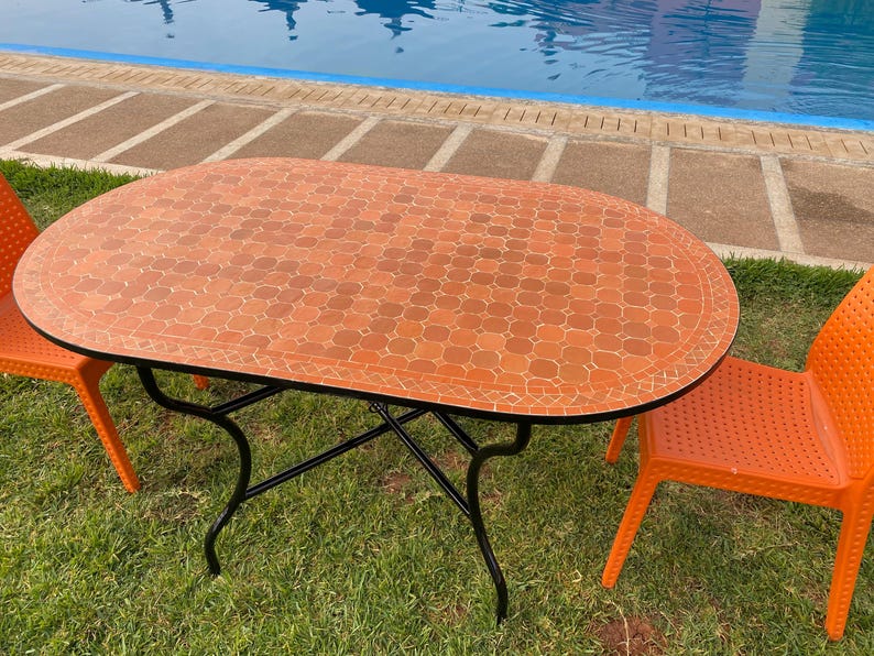 Orange Oval Table Dining or Coffee Mosaic Large Table 100 Handcrafted
