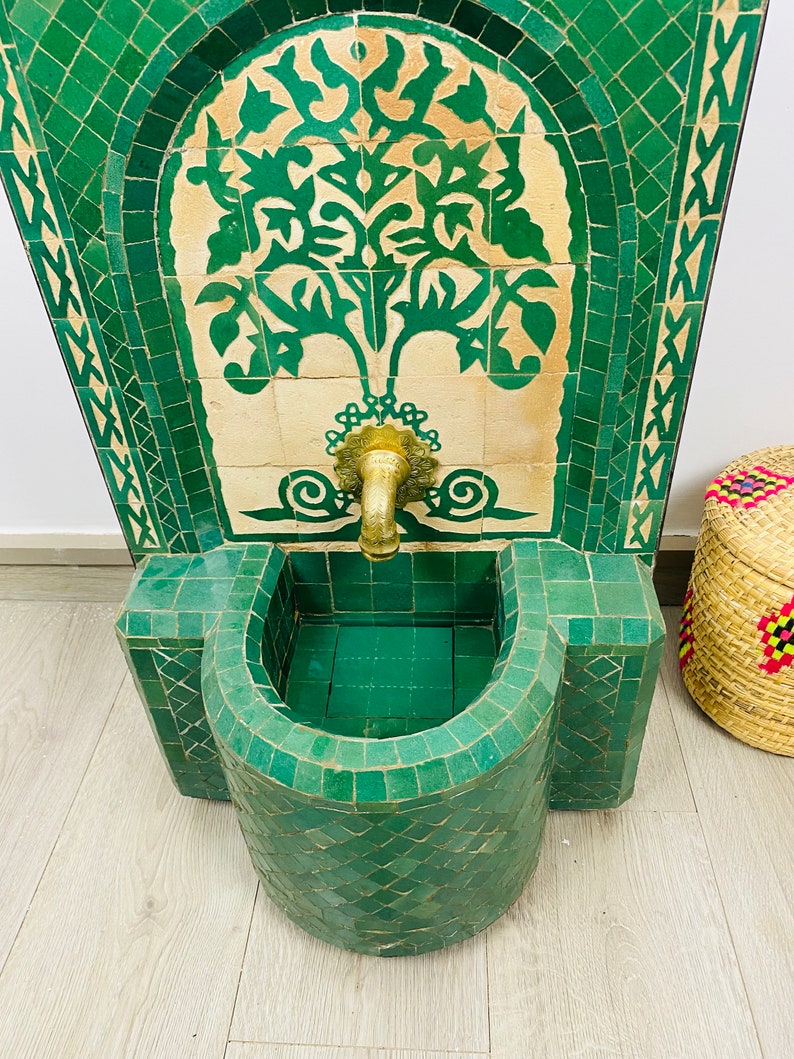 Personalized Mosaic Tile Fountain Moorish Tile Fountain Artwork Brass plated Fountain Fountain for Outdoor Indoor image 6