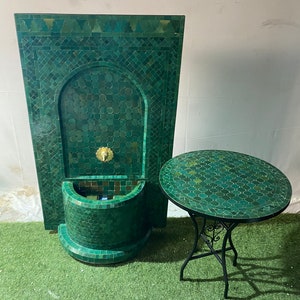 Emerald green Handmade Luxury Mosaic Water Fountain, Exquisite Garden Decor by Craftsmen feature water fountain