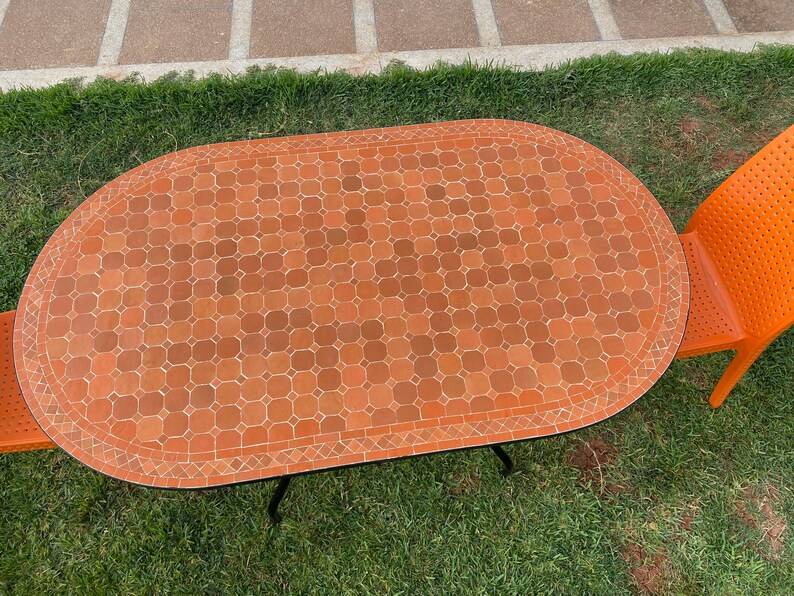 Orange Oval Table Dining or Coffee Mosaic Large Table 100 Handcrafted