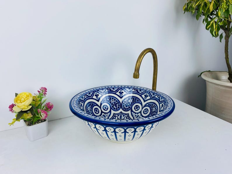 Raw Ceramic Blue Sink, Vanity Bathroom Basin Bowl 100 Handcrafted