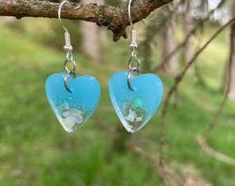 Blue heart earrings, holographic earrings, ocean jewelry, royal blue earrings