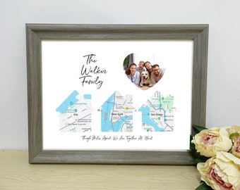 Long Distance Mom Birthday Gifts for Mom, Personalized Map Print Gifts for Mom from Kids, Family Photo Gift, Personalized Gifts for Parents