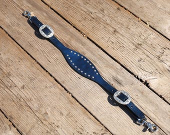 Gevlekte blauw-zilveren leren schoftband