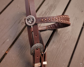 Bruin leren hoofdstel met conchos-conchosleer