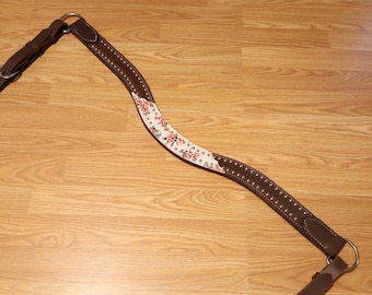 Smalle leren kraag met roze bloemen