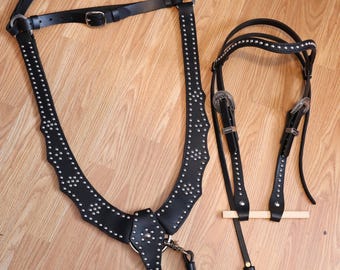 Set leren halsband en hoofdstel Black Diamond
