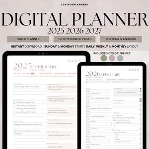 Agenda numérique 2025 2026 2027, compatible Goodnotes Notability avec Android iPad, agenda numérique 2025, agenda hebdomadaire mensuel avec lien hypertexte