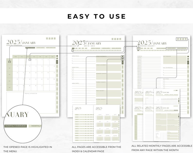 2024 2025 2026 Digital Planner, Hyperlinked Planner Template