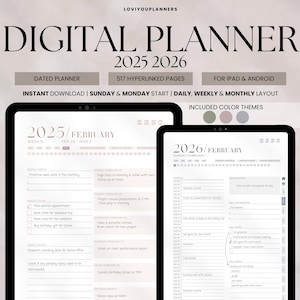 Digital Planner 2025 2026, Goodnotes Notability Android iPad Compatible, 2025 2026 Digital Planner, Daily Weekly Monthly Hyperlinked Planner