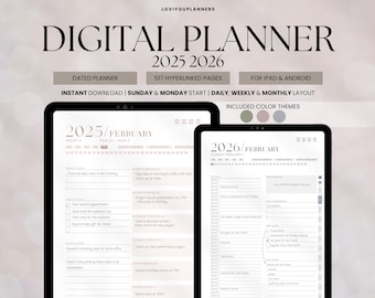 Planificador digital 2025-2026, Goodnotes Notability compatible con Android y iPad, Planificador digital 2025-2026, Planificador diario, semanal, mensual con hipervínculos