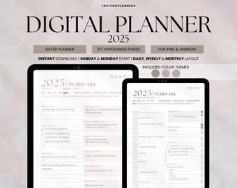 Planificador digital 2025, Goodnotes Notability compatible con Android y iPad, paquete de planificador digital 2025, planificador diario, semanal, mensual con hipervínculos
