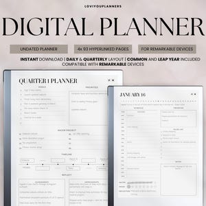 Undated Q Planner For Remarkable 2/Pro Templates, Epaper Template, Digital Planner Quarterly, Hyperlinked Planner Bundle, Goals and Projects