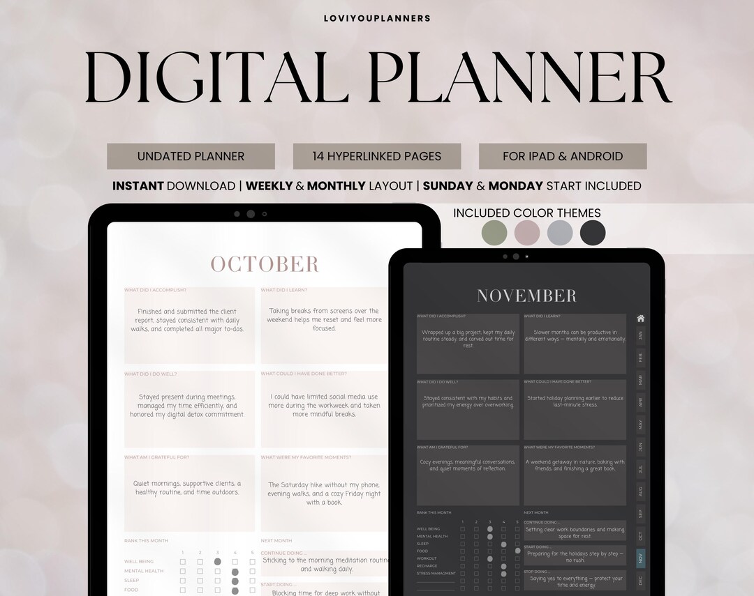 Digital Planner Undated, Goodnotes Notability Android iPad Compatible ...