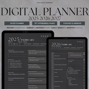 Planner digitale 2025 2026 2027, Goodnotes Notability compatibile con Android e iPad, Planner digitale 2025, Planner giornaliero, settimanale, mensile con collegamenti ipertestuali