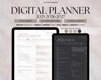 Planificador digital 2025, 2026 y 2027, Goodnotes Notability compatible con Android y iPad, Planificador digital 2025, Planificador diario, semanal, mensual con hipervínculos