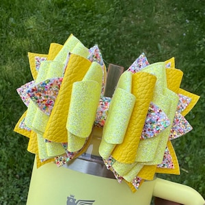 Confetti chunky glitter lemonade yellow tumbler bow