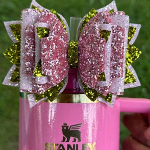 Pink and light green tumbler bow