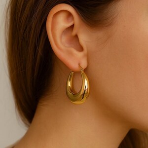 Boucles D'Oreilles Créoles Percées Vintage - Grand Anneau Doré - Modèle 5398 - Occasion Parfait État