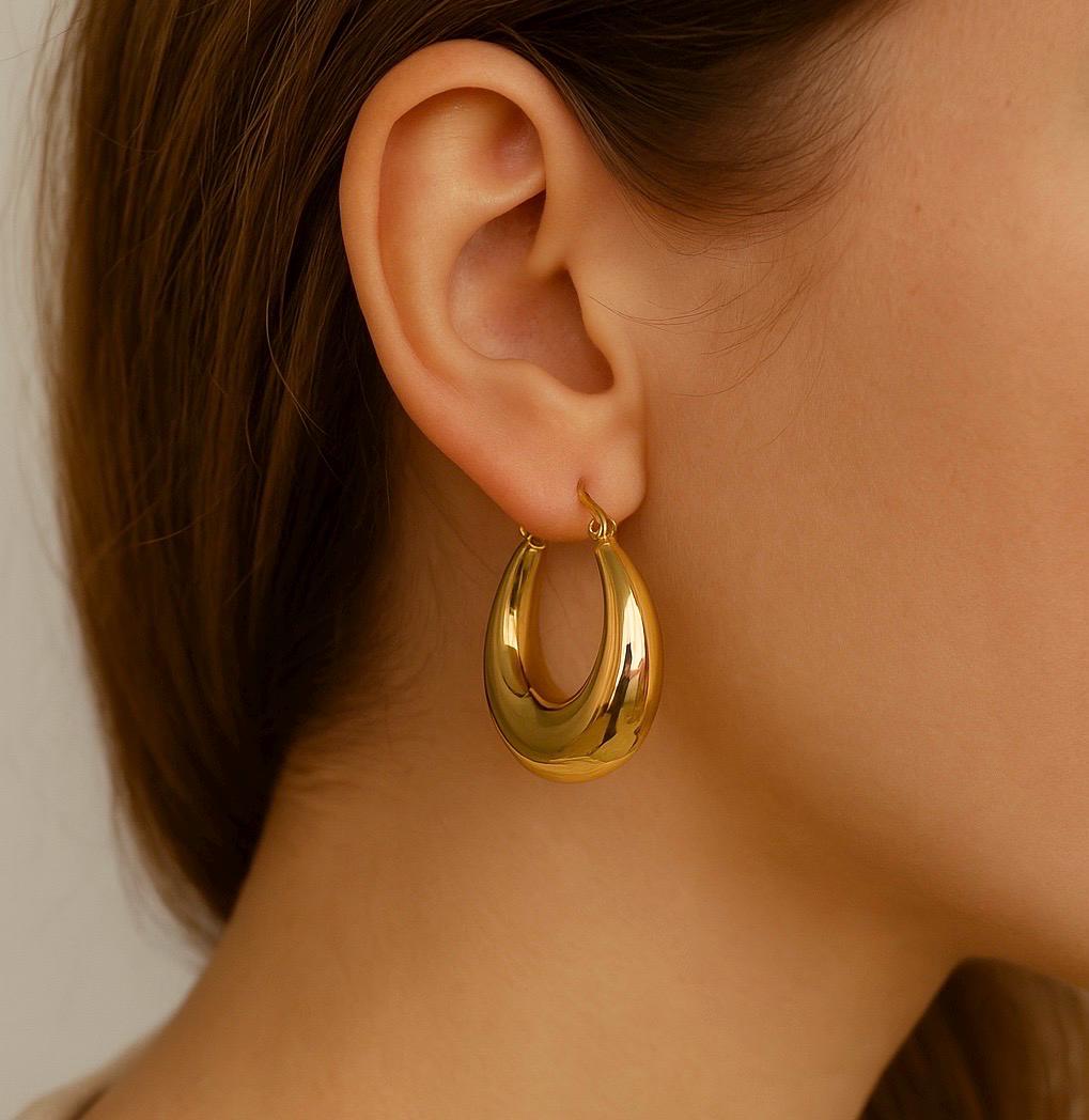 Boucles D'oreilles Créoles épaisses Plaquées Or - Neuf Emballé, Dormeuses En Acier