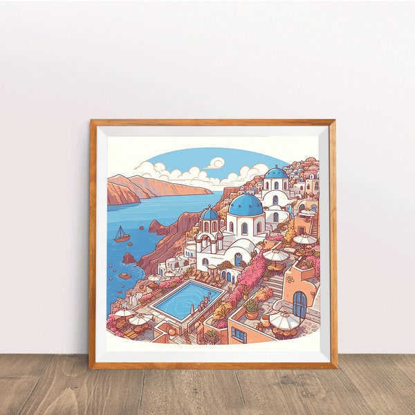 Santorini | DIGITAL Prints, Wall Art, Landscape Wall Art, Large Prints, Poster Prints, Digital Art, Travel, Greece, Greek Island