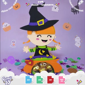 Halloween Witch Candy Holder with Dome 8cm./Digital Download PDF/SVG/DXF and Pdf Assembly Guide