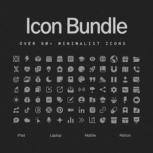 Icon Pack, Grey, 90+ Icons, Notion, Minimalist