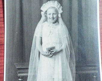 Black and White Vintage First Communion Photograph - Timeless Sacred Keepsake Art Print