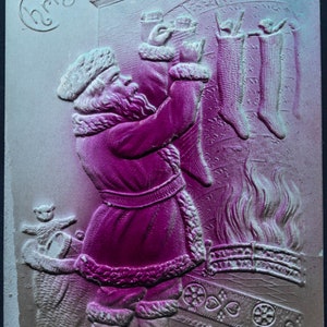 Postal vintage coleccionable: Papá Noel y sello de 1 centavo de Ben Franklin: hallazgo de principios del siglo XX