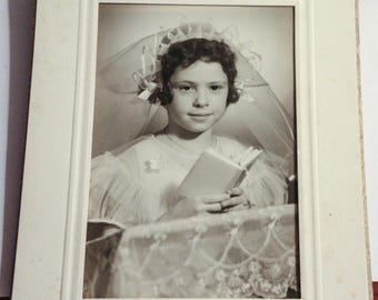 Beautiful Vintage Black and White Communion Picture of Young Girl - Nostalgic Gift Idea