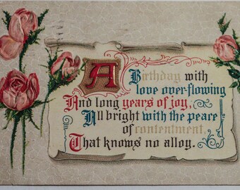 Antique Postmarked Birthday Card from 1910 - Ben Franklin Stamp & Characterful Writing on Back, Aged Charm