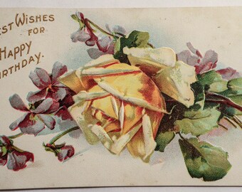 Antique 1910 Birthday Postcard - Unique Vintage Find with Writing on Back & Postmarked 1 Cent Benjamin Franklin Stamp