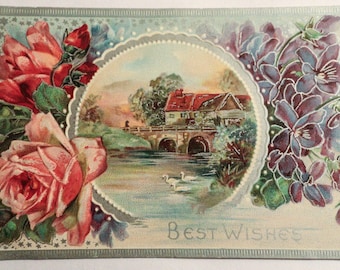 Antique Birthday Postcard Featuring 1 Cent Ben Franklin Stamp - Postmarked with Original Writing