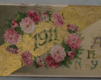 Rare 1911 Vintage New Year Postcard - Charming Back Writing, 1910 Postmarked, & Featuring Iconic 1 Cent Ben Franklin Stamp
