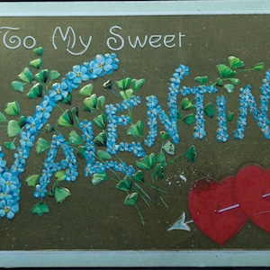 Carte postale ancienne de la Saint-Valentin avec timbre Ben Franklin - Note manuscrite romantique au dos