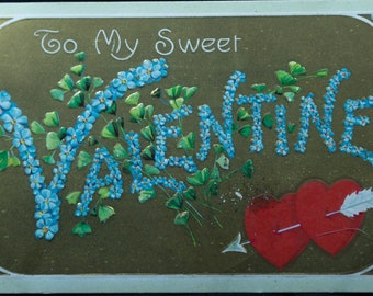 Antique Valentines Day Postcard with Ben Franklin Stamp - Romantic Handwritten Note on Back