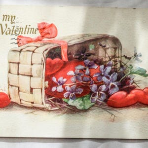 postale avec du charme de la Saint-Valentin 1911 | Tampon Ben Franklin Un cent et écriture au dos | Antiquité légèrement endommagée pour collectionneur