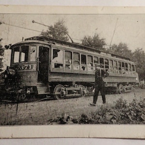 Antique Trolley 371 Postcard - 1910 Vintage Photograph with Handwritten Note, 1 Cent Ben Franklin Stamp from Columbus OH