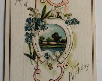 Vintage Birthday Greeting Card from Early 1900s - Postmarked with 1 Cent Ben Franklin Stamp & Age Damaged Charm