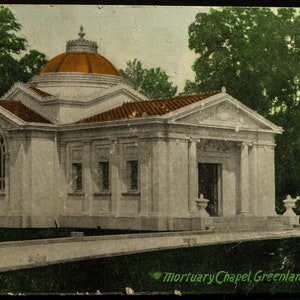 Retro Postcard from 1908 featuring Mortuary Chapel at Greenland Cemetery with Ben Franklin Stamp - One-of-a-Kind Collectible
