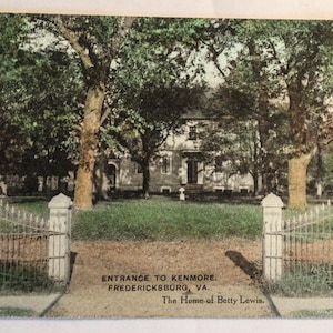 Carte postale historique de Kenmore - Entrée de la maison de Betty Lewis - Cachet de la poste 1910/1913 - Ancienneté avec écriture et timbre