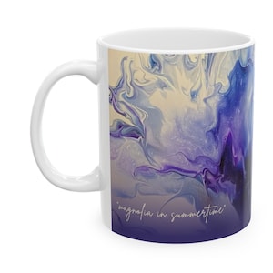 Coffee Mug with Original Dutch Pour Artwork by Sux at Art - MAGNOLIA IN SUMMERTIME - Vibrant Art for Every Sip | Unique Gift for Art Lover