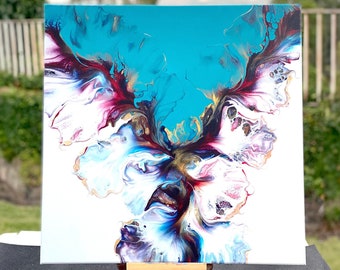 Celestial Blossom Dutch Pour Painting – 20"x20" Abstract Fluid Art