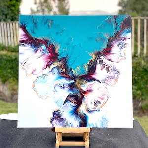 CELESTIAL BLOSSOM - Original Dutch Pour painting on a 20"x20" canvas. Abstract wall art ready to hang! Unique fluid art painting.