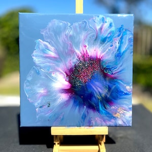 SHIMMERING STARGAZER - Original Dutch Pour painting on a 12"x12" gallery canvas. Abstract wall art ready to hang! Unique fluid art painting.