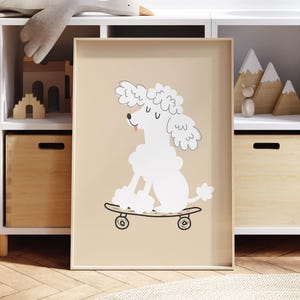 Skateboarding Poodle Wall Art | Puppy Wall Print | Cute Kids Dog Posters | Playful Playroom Wall Art | Modern Kids Room | DIGITAL Download