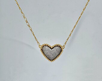 14K Gold Pavé Diamond Heart Pendant Necklace | Gold-Filled Chain | Gold Accent | Gift for Her