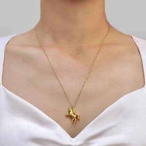 Gold Horse Pendant Necklace | Pony Charm | 14K Gold Link Chain | Horse Love | Gifts for Kids