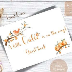Babyshower Canva BEWERKBAAR gastenboek, Little Cutie on the way themaspelkaarten in het formaat 5 x 7 inch, Instant download-listing