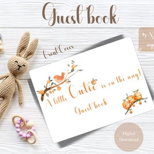 Baby Shower Gast-Anmeldebuch, Little Cutie on the way Spielkarten in Größe 13 x 18 cm, Sofort-Download-Liste